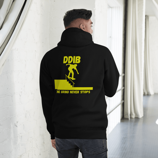DDIB “The Grind Never Stops” Hoodie – Black & Yellow EditionDads Do It Best