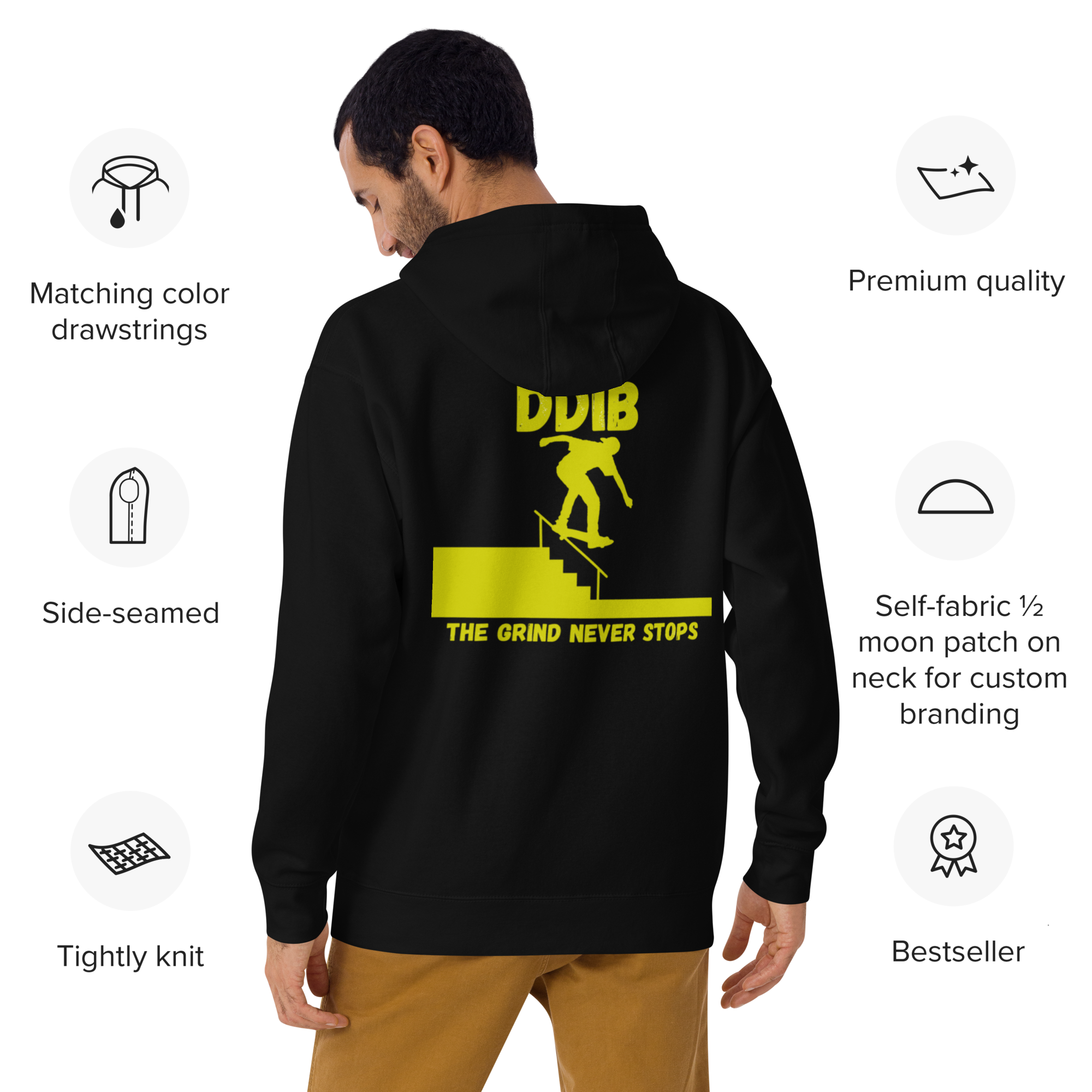 DDIB “The Grind Never Stops” Hoodie – Black & Yellow EditionDads Do It Best